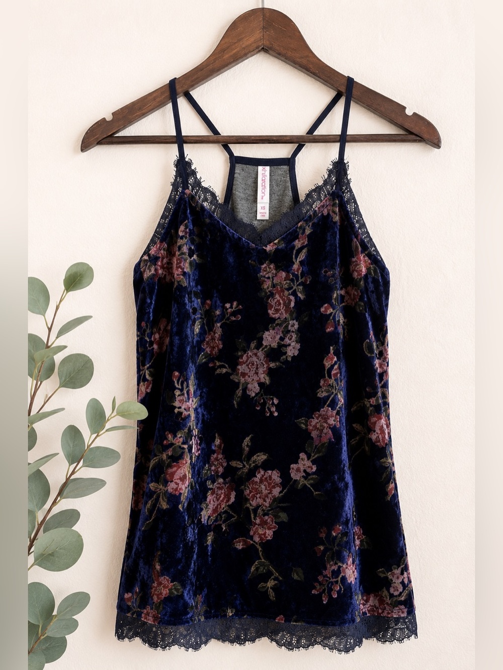 Xhilaration Velvet Burnout Dark Floral Lace Cami Fairy Grunge Coquette XS G27